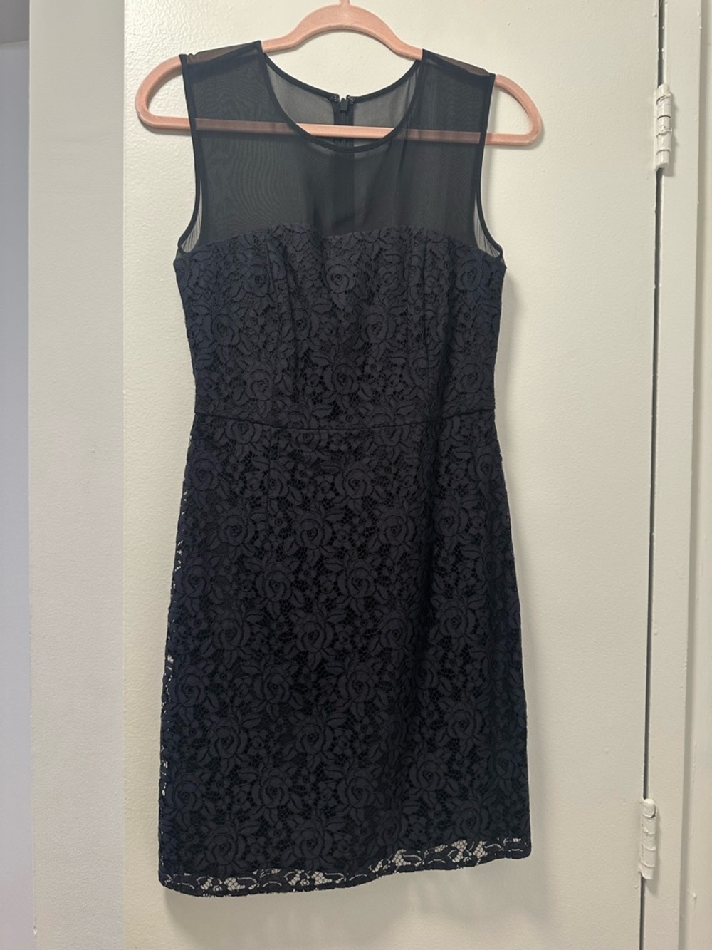 Diane Von Furstenberg Black Lace Midi Dress with Sheer Yoke